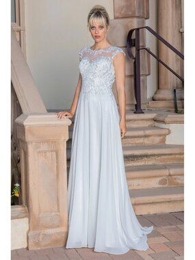 NEW OFF WHITE Lace Illusion Neckline Wedding Dress Floor Length 0251